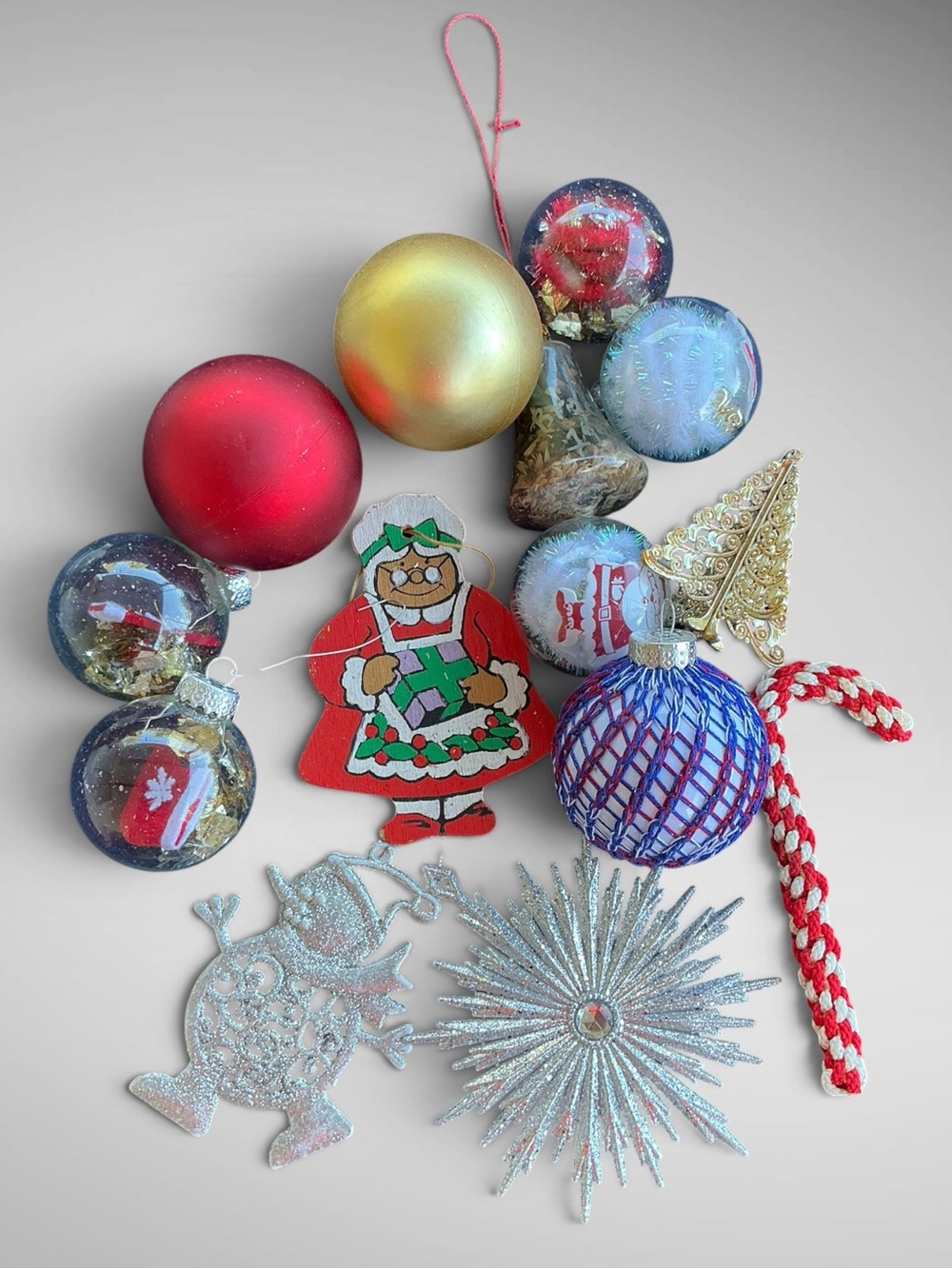 Vintage Christmas Ornaments 16 Piece Mixed Lot Glass Balls Handmade Holiday